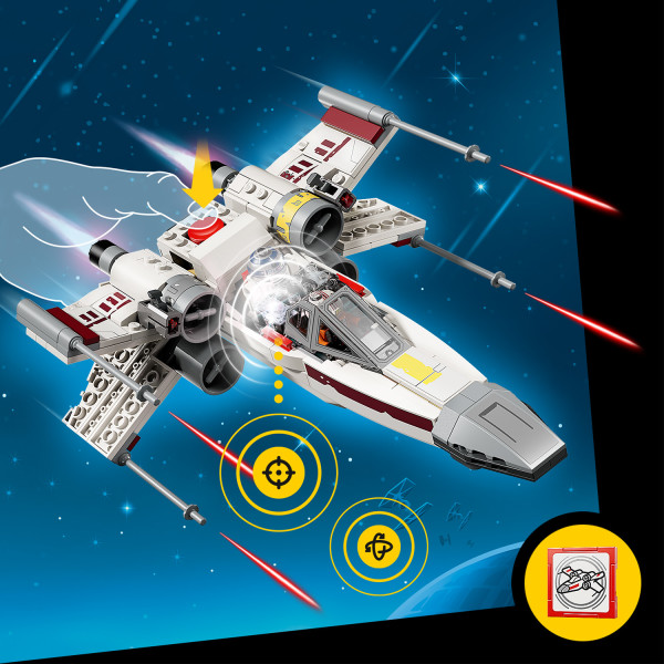 ‘Fly’ the X-wing to hear the roar of the engines.
