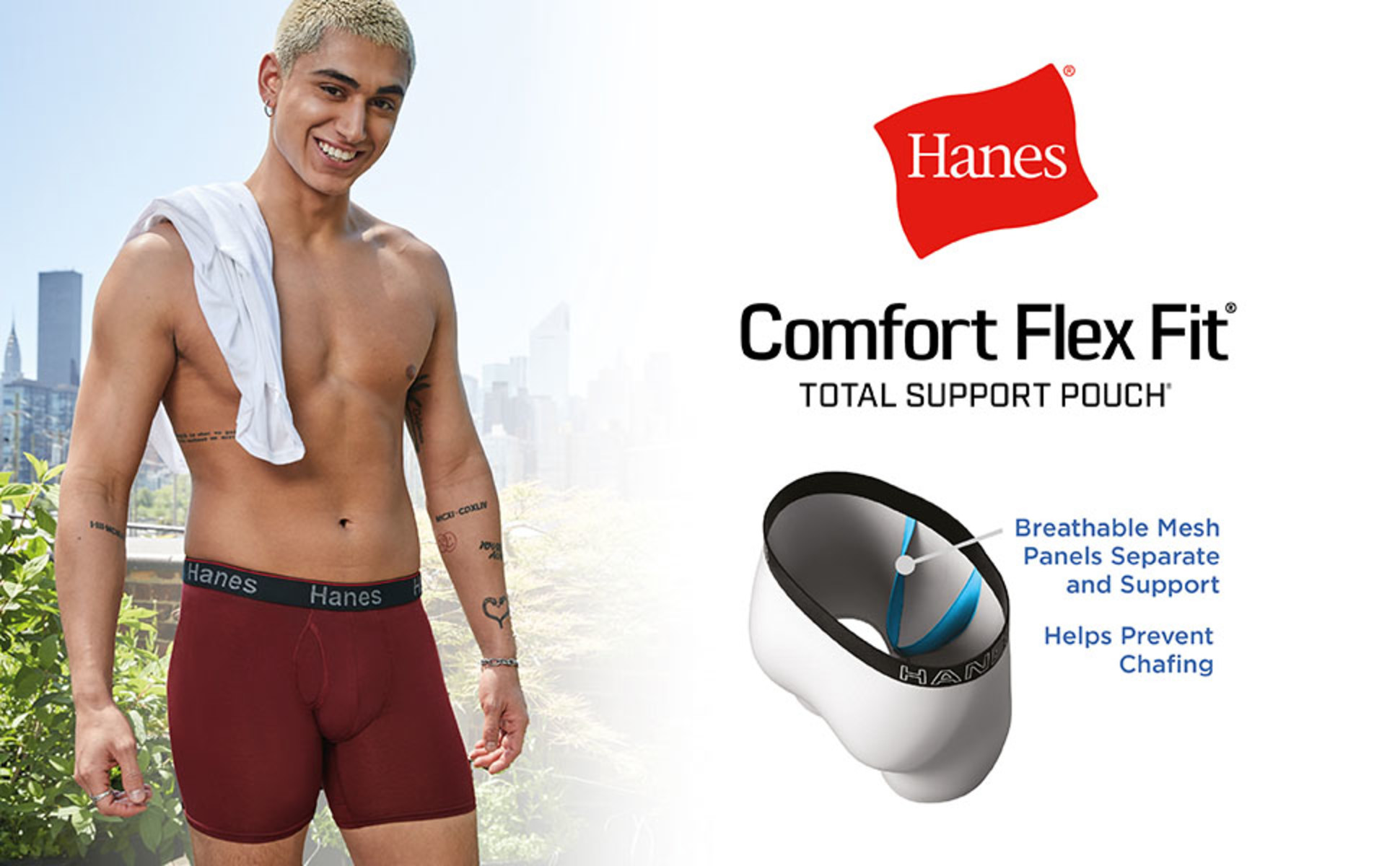 Hanes Total Support Pouch Men's Pack, Anti-Chafing, Moisture-Wicking Underwear with Cooling (Trunks Available), Long Leg Boxer Brief-Assorted, Large