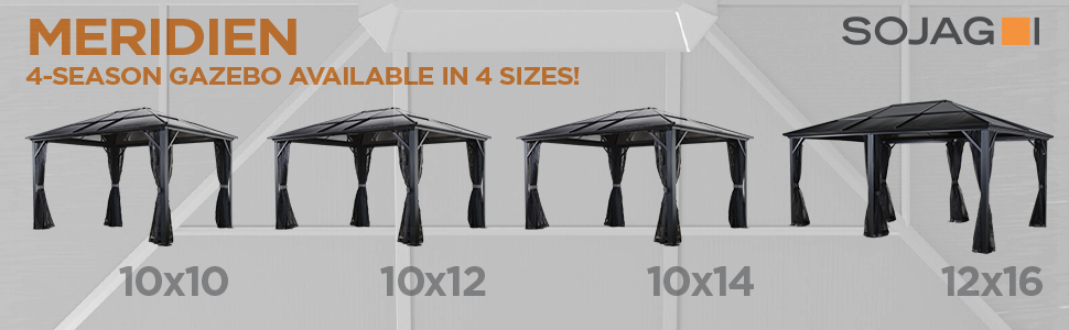 SOJAG Verona 4-Season Gazebo  – Available in 3 Sizes! 10x10, 10x12, 10x14