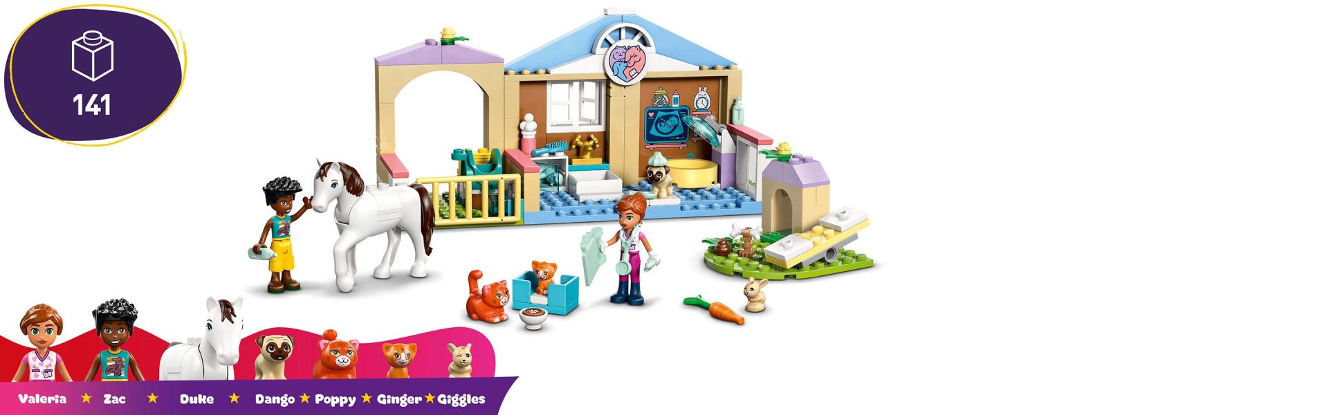 Discover everything kids need to tell animal care stories, including a stable, an examination room, a pet playground and more.