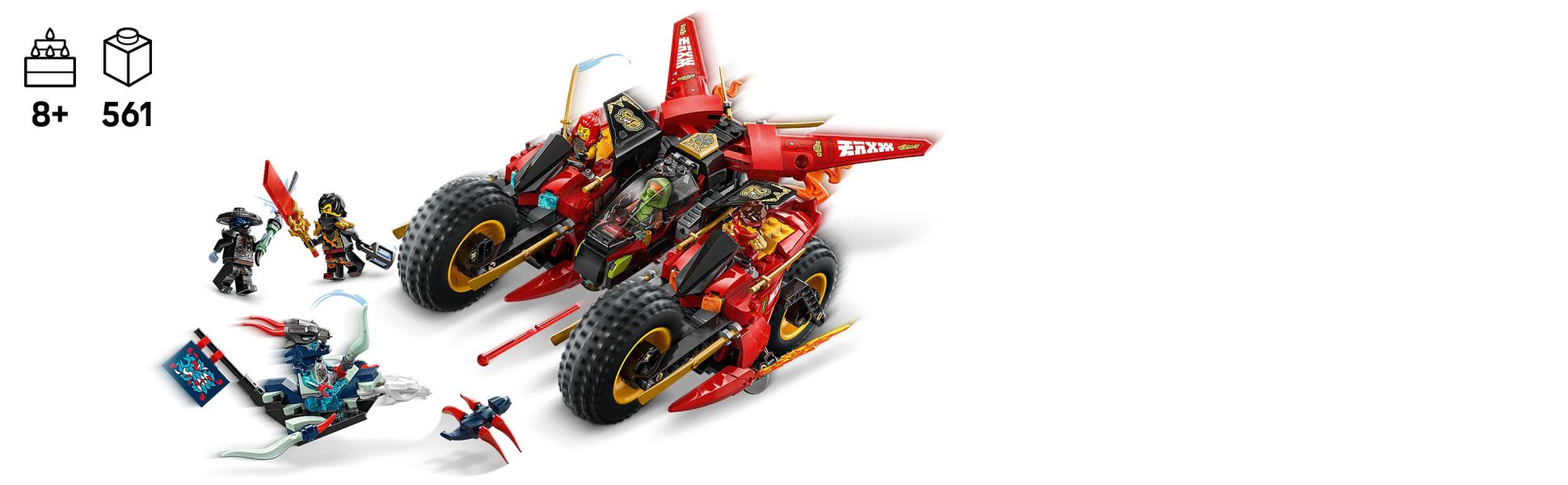 Kids can role-play action inspired by season 3 of the NINJAGO Dragons Rising TV show with this Ninja Combat Vehicle.