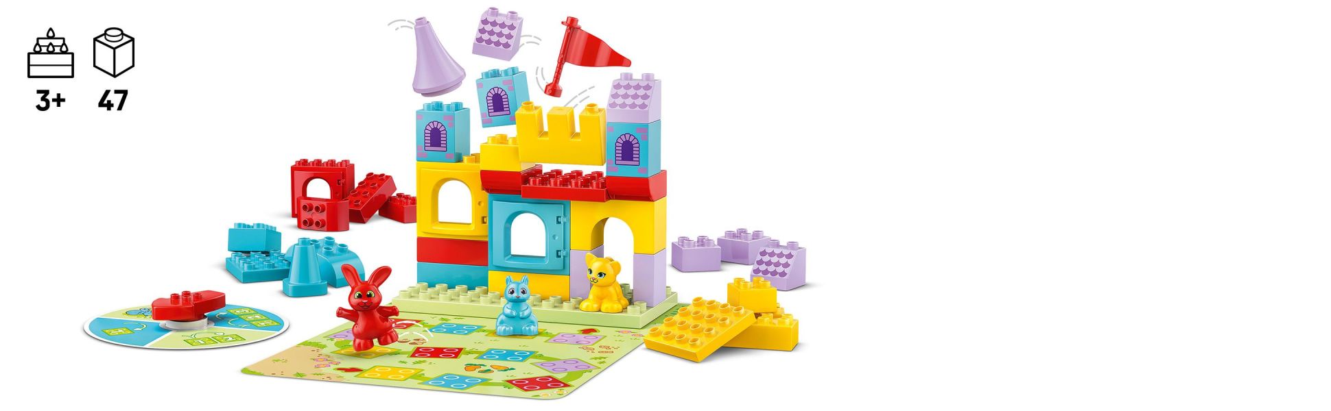 In game 1 players race to reach the castle, and in game 2 they compete to build the tallest tower.