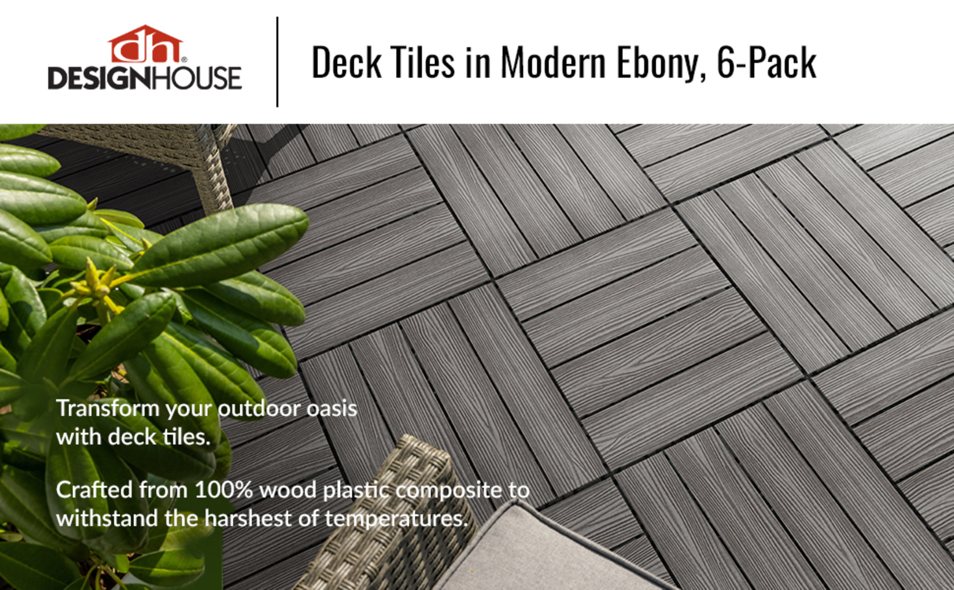 Design House Square 1 ft. x 1 ft. Wood-Plastic Composite Deck Tiles in Modern Ebony (6-Pack)