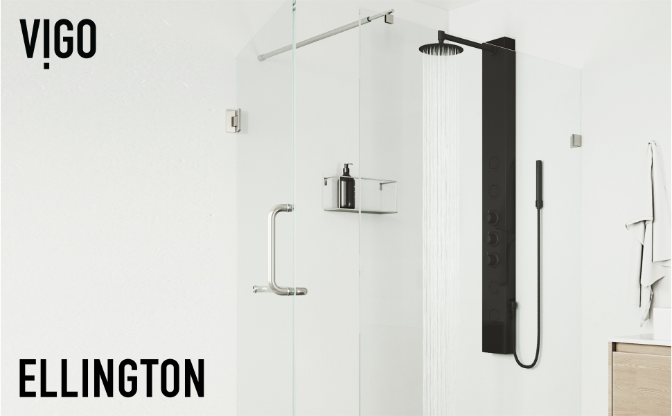 VIGO 20" W X 59" H Ellington 4-Jet Matte Black Shower Panel Thermostatic Volume Dual Function Control Type And Handheld Showerhead Vg08013mb