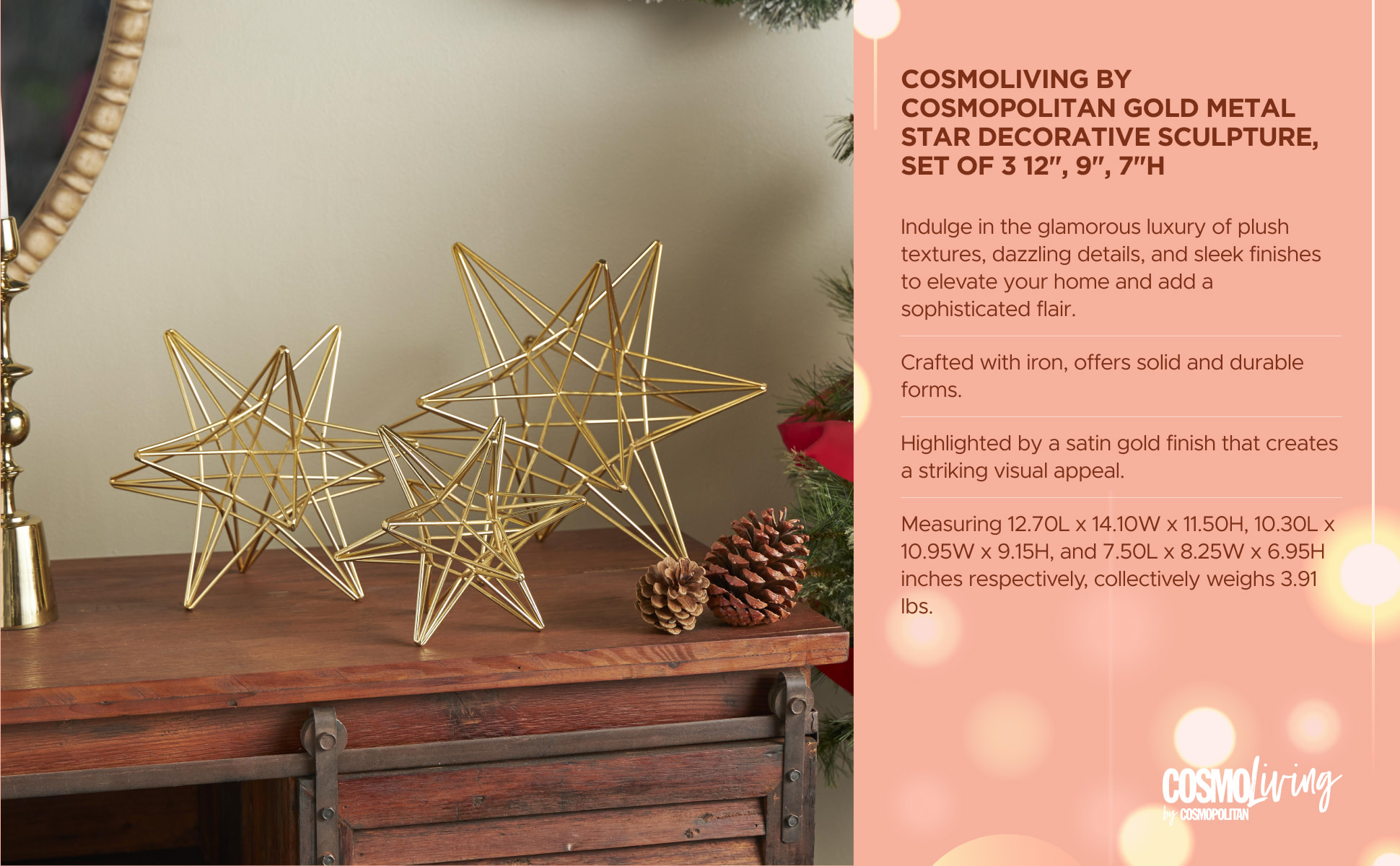 CosmoLiving by Cosmopolitan Gold Metal Star Sculpture (Set of 3