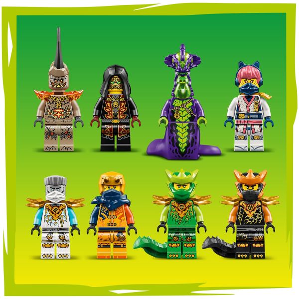 Zane, Sora, Arin, dragonform Lloyd and Cole plus 3 villains.