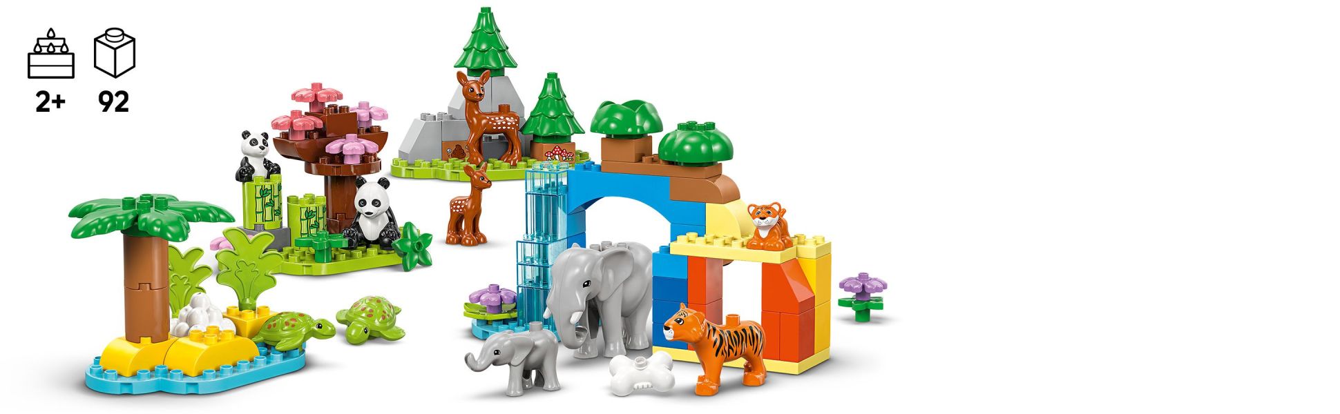 This educational learning toy comes with tiger, elephant, deer and panda figures, each with a baby, plus 2 turtle figures.