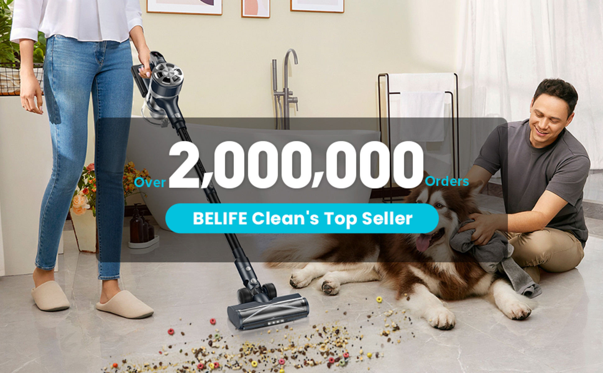 Belife Cordless Vacuum Cleaner, 26Kpa Powerful Stick Vacuum, up to 50Mins  Runtime , 6-in-1 Lightweight Vacuum for Hard Floor Pet Hair 