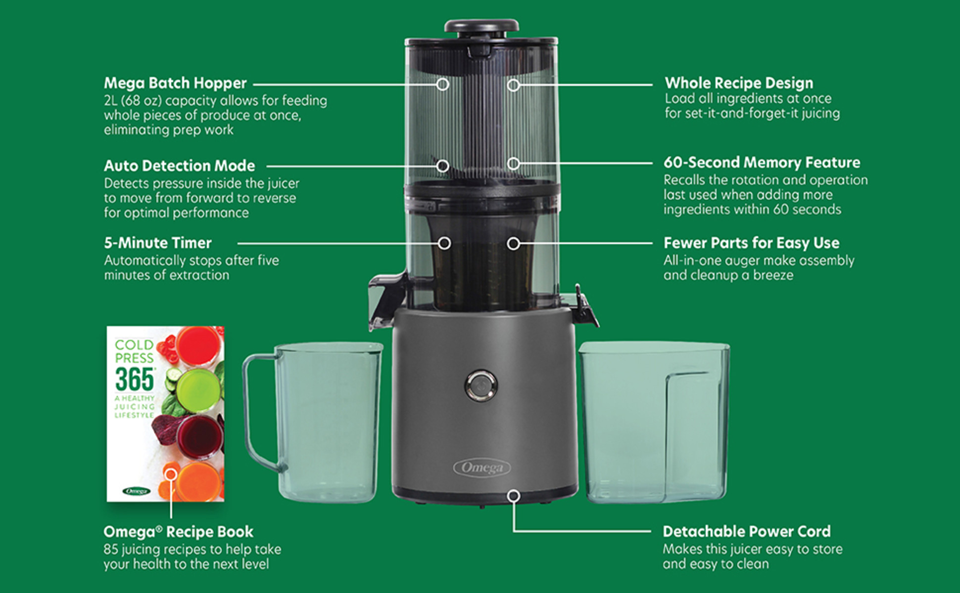 Omega Effortless Batch Juicer 2L Capacity in Gray JC2022GY11