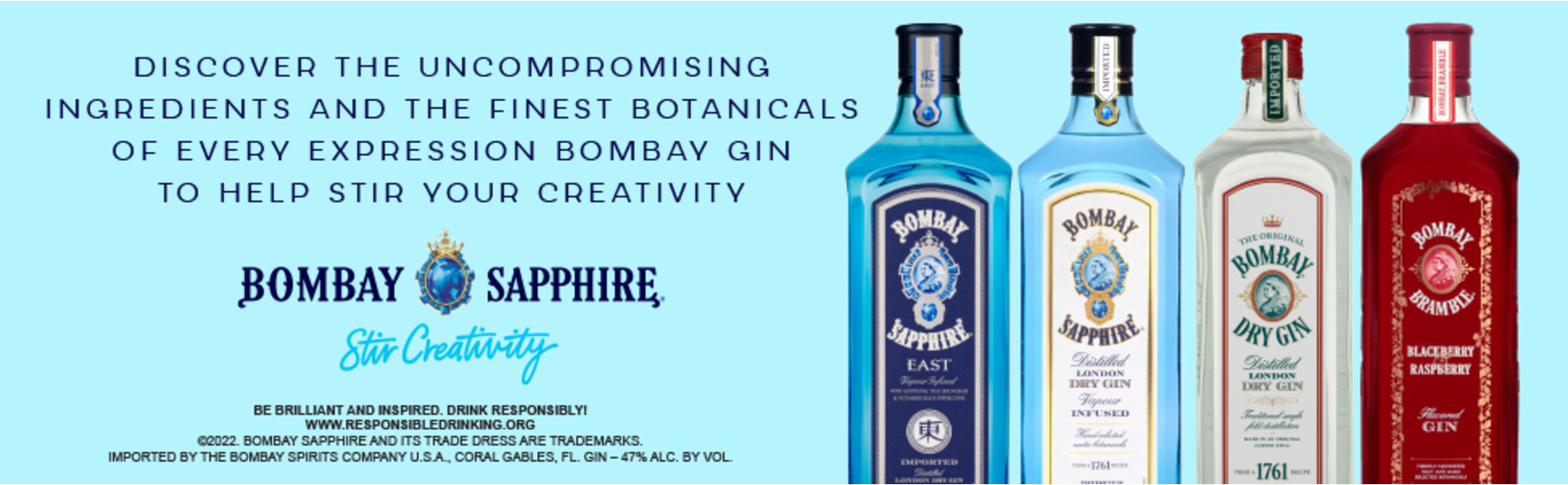 Bombay Sapphire Gin, 750 ml Blue Bottle, ABV 47%