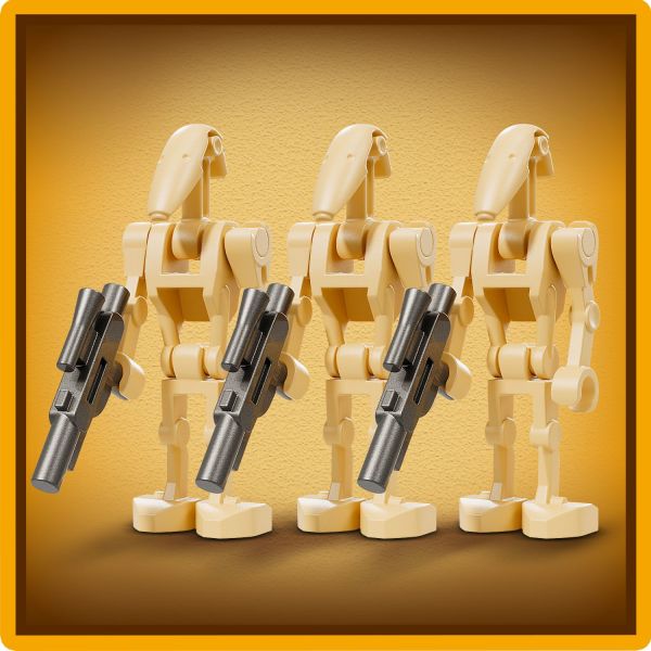 Each Battle Droid is equipped with a blaster.