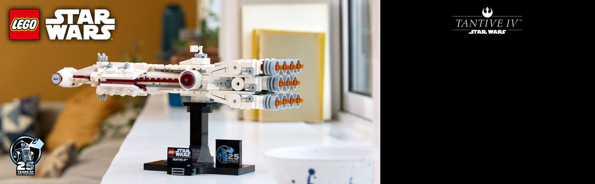 From a galaxy far, far away to your living room, a detailed, mid-scale, brick-built model of the iconic Tantive IV starship.