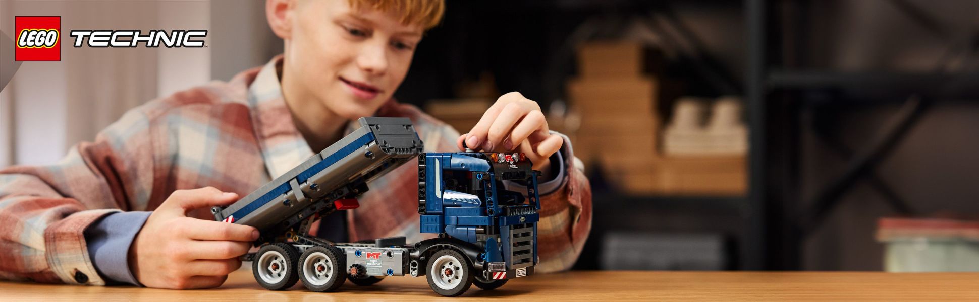 Kids aged 9 and up can create endless construction site adventures with this buildable LEGO Technic Tipping Dump Truck toy.