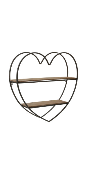 Metal/wood 2 Tier Heart Wall Shelf, Natural/black