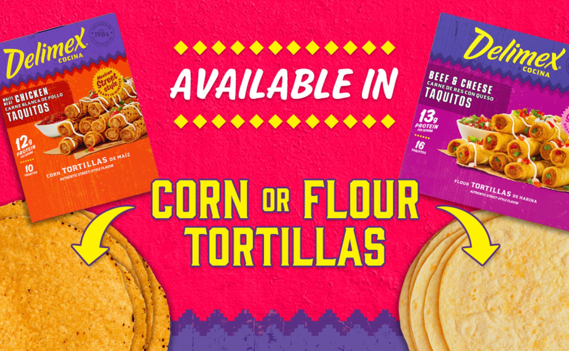 Delimex Beef & Cheddar Corn Rolled Tacos Frozen Snacks, 56
