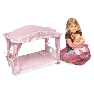 Starlights LED Canopy Metal Doll Bed with Bedding - Pink - Badger Basket