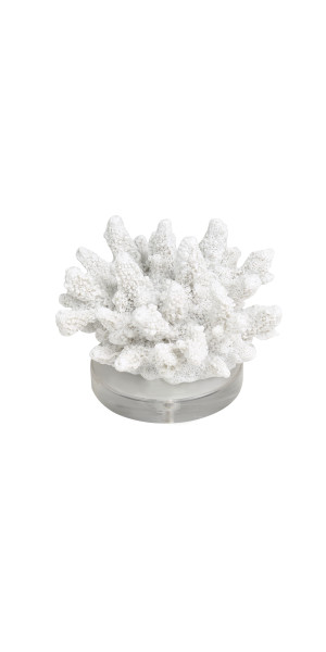 12 x 8 White Polystone Textured Coral Sculpture with Clear Acrylic Base,  by DecMode