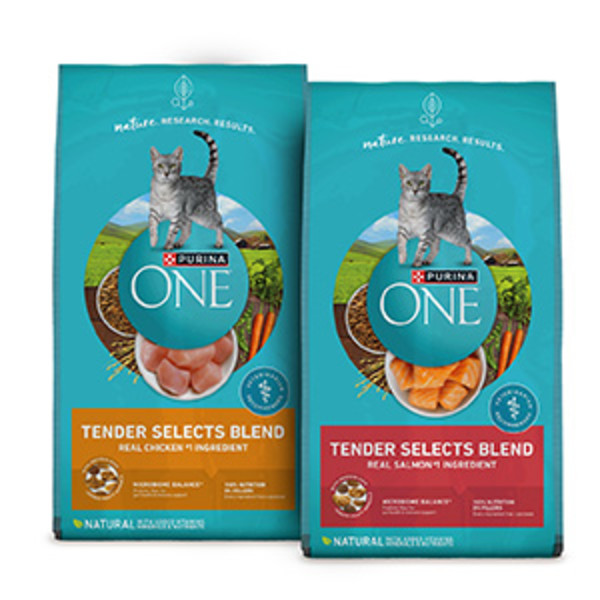 TWO PACKAGES OF PURINA ONE TENDER SELECTS BLEND FORMULA