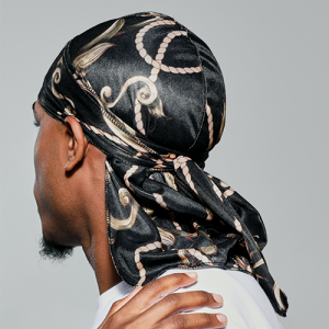 KISS Colors & Care Power Wave Satin Du Rag, Luxe Black & Gold Hat