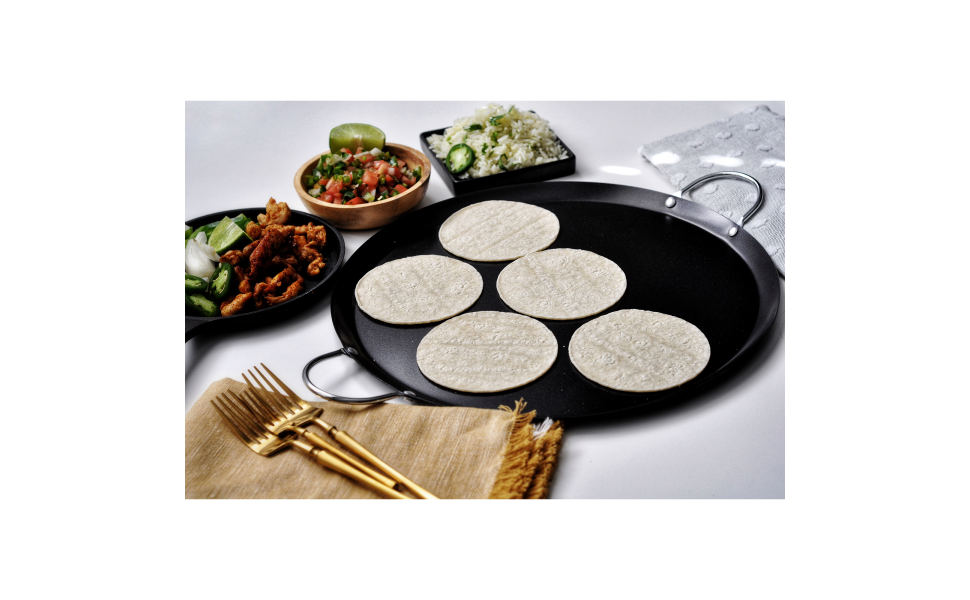 Alpine Cuisine Nonstick Round Comal 11-Inch - Black Carbon Steel Tortilla  Comal with Single Handle - Durable, Heavy Duty Comal for Cooking 