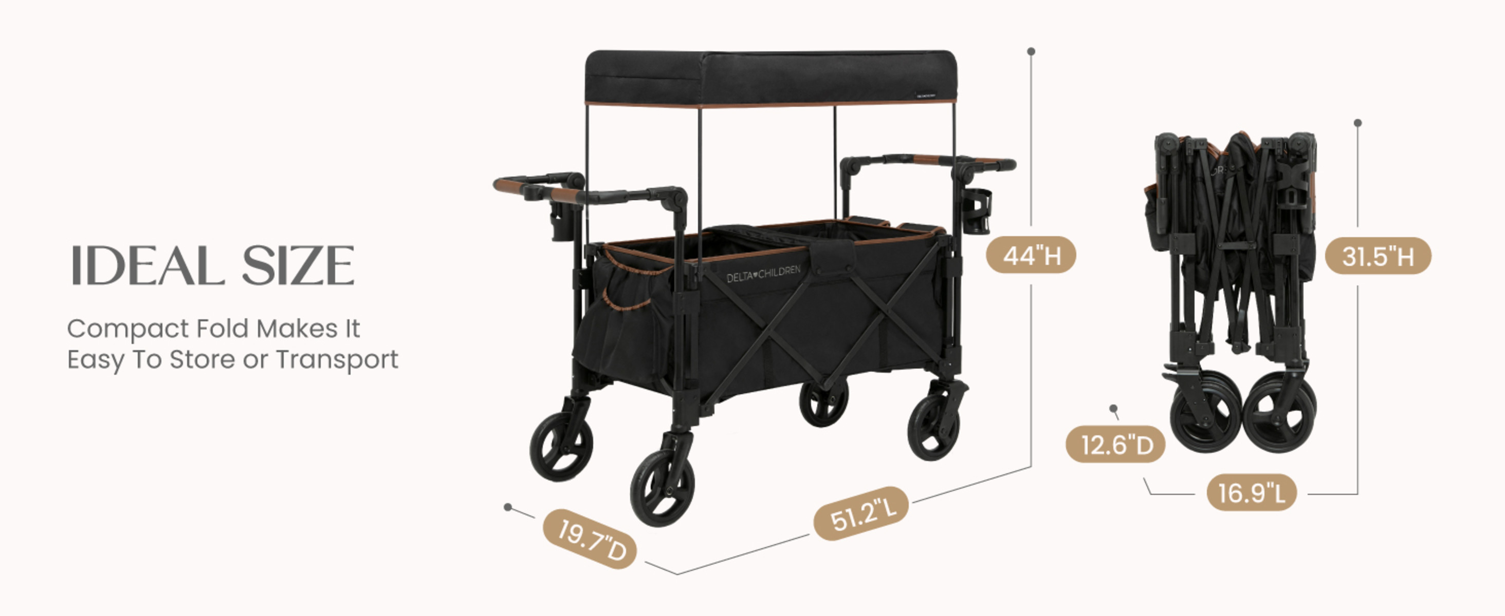 Delta Children Hercules Stroller Wagon for 2 Kids Versatile Stroller Wagon  with Canopy, Push/Pull Handles, Cup Holders and Storage Pockets Compact ...