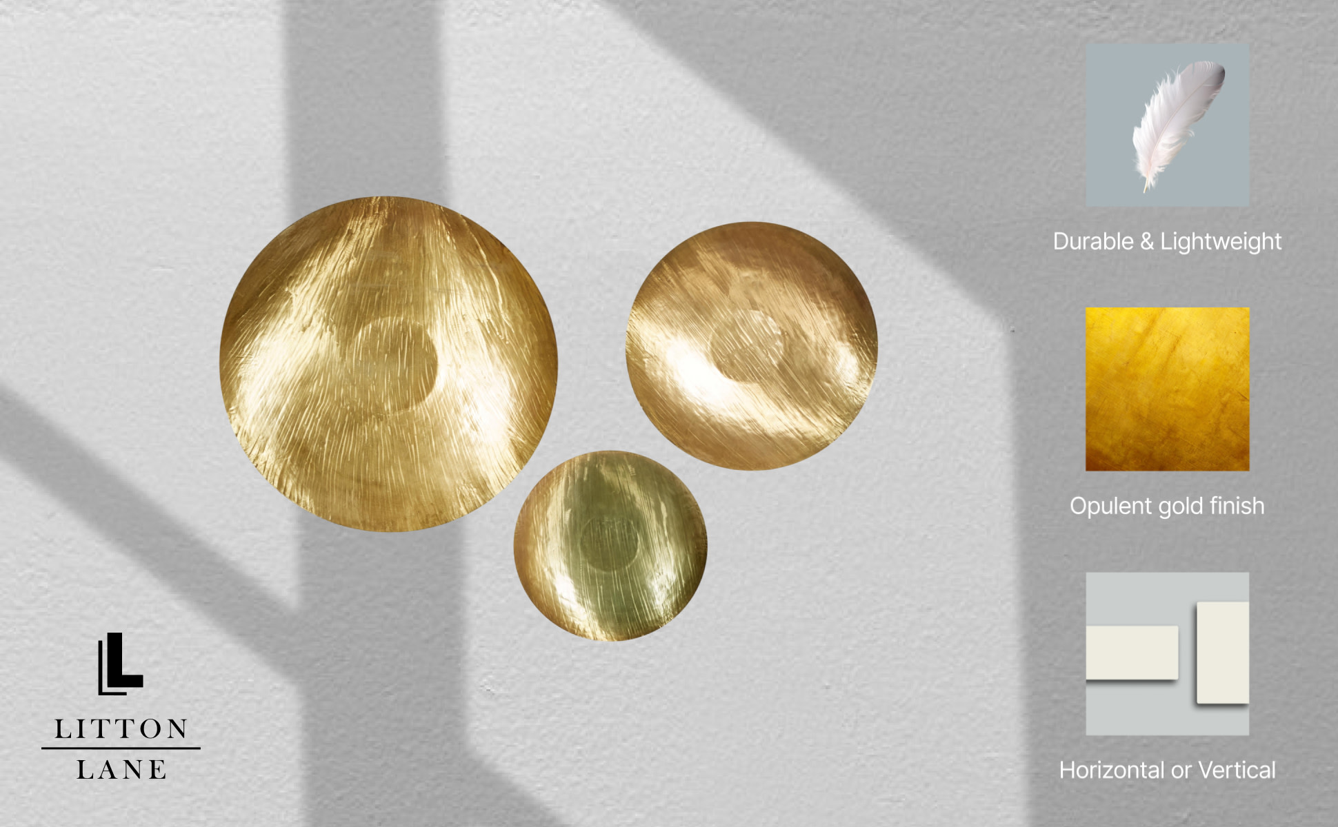 Litton Lane Rustic Gold Large Metallic Disk Plates Wall