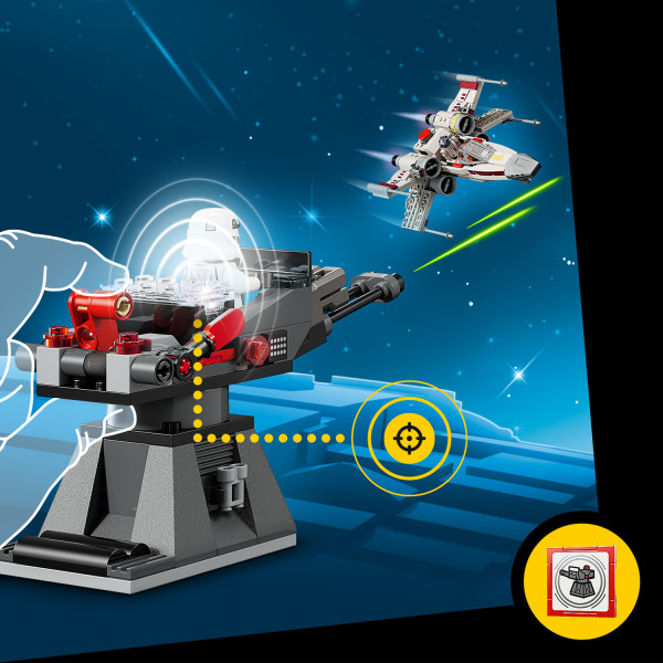 Trigger laser-shooting sounds with the X-wing and Imperial turret.