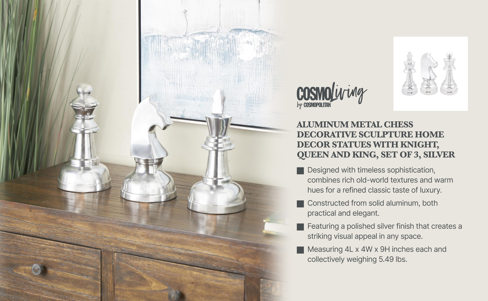 CosmoLiving by Cosmopolitan Silver Aluminum Chess Sculpture with