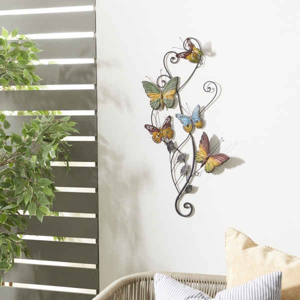 Litton Lane Metal Multi Colored Indoor Outdoor Butterfly Wall Decor with  Scroll Details 13612 - The Home Depot