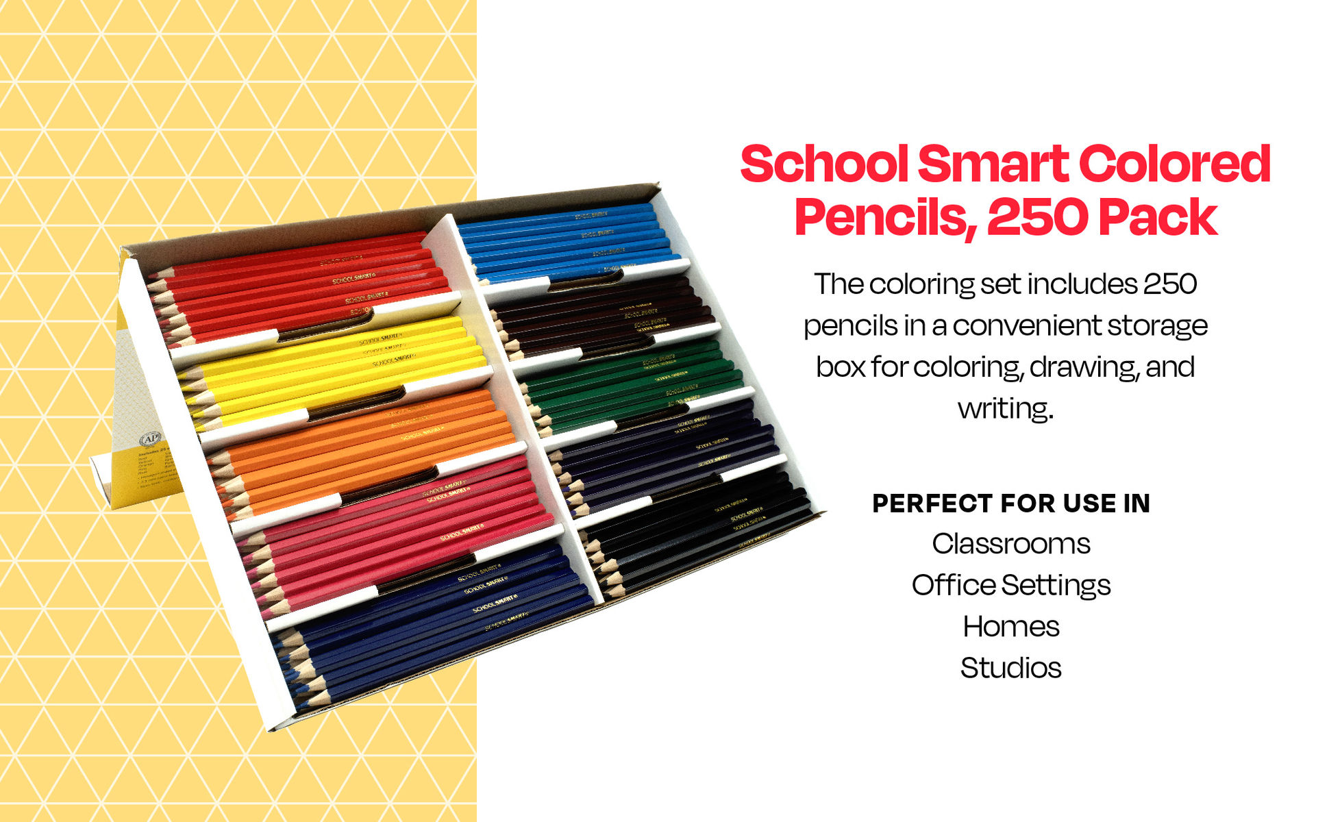 School Smart Colored Pencils, 250-pack with storage box for classroom and art use.