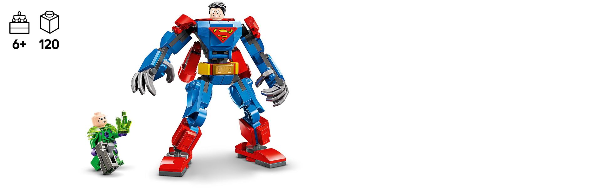The mech has movable arms, legs and fingers, and its torso opens to reveal a cockpit that can hold the Superman minifigure.