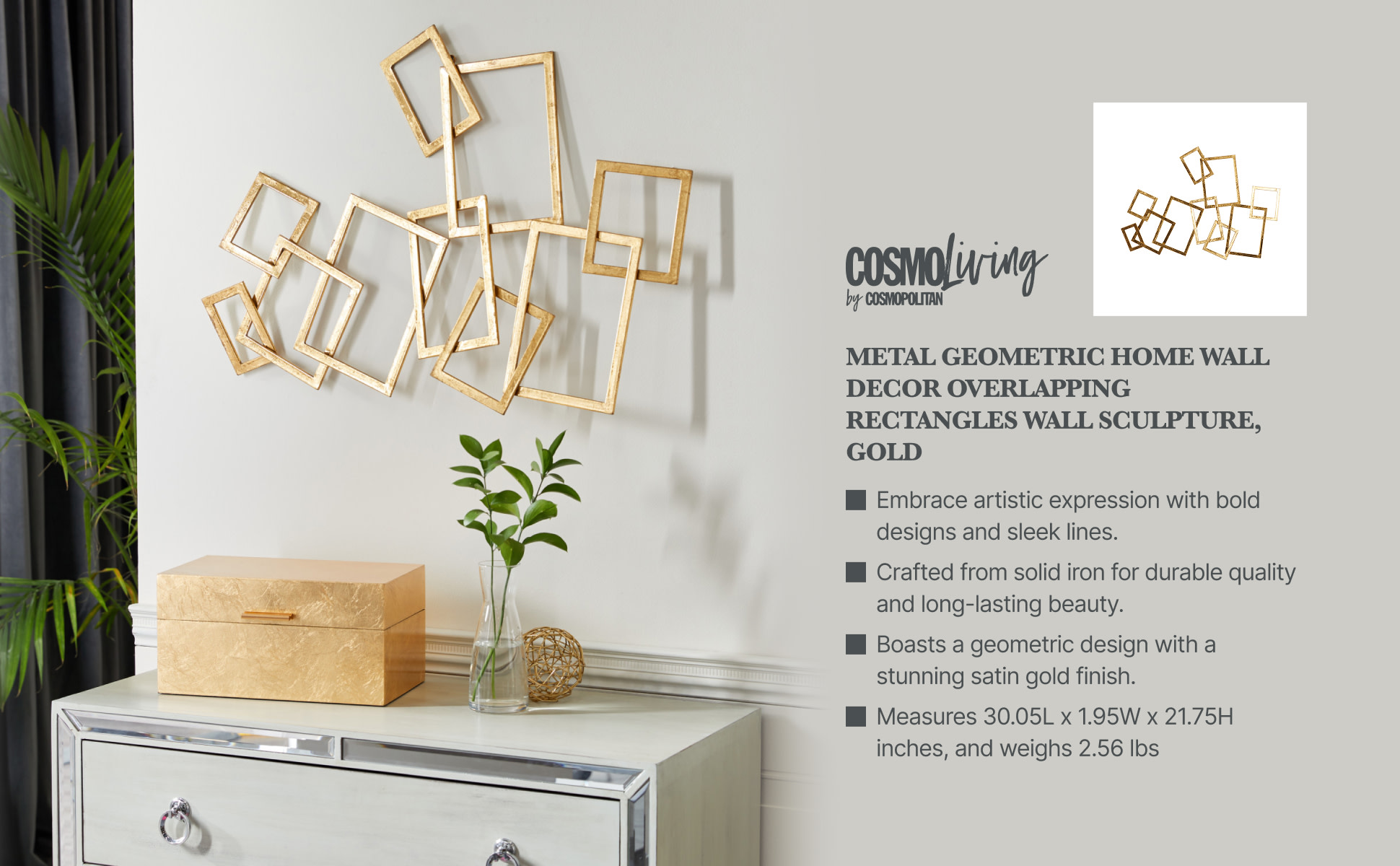 CosmoLiving by Cosmopolitan 30 x 22 Metal Gold Overlapping