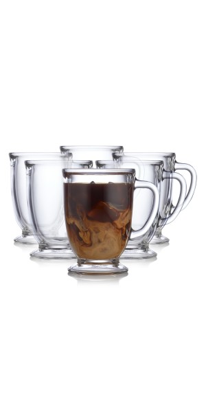 Libbey Kona Glass Coffee Mugs, 16-ounce, Set of 6