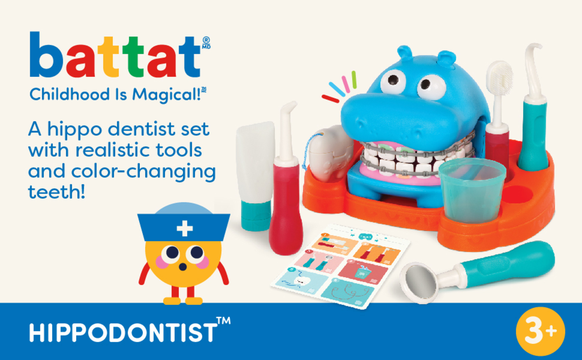 Battat Hippodontist Dentist Plastic Play Set with 14 Accessories