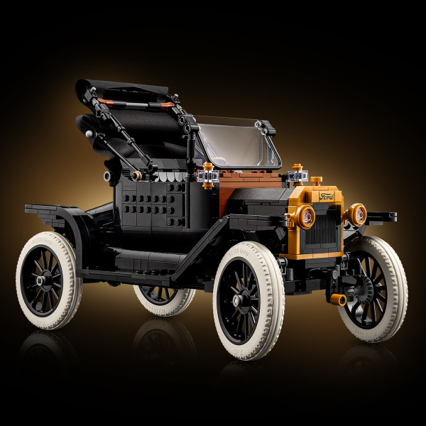Gleaming black bodywork with golden accents.