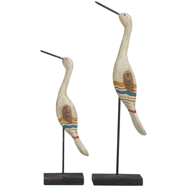 Litton Lane Cream Polystone Handmade Distressed Carved Bird Sculpture with  Colorful Patterns and Black Stand (Set of 2) 043656 - The Home Depot