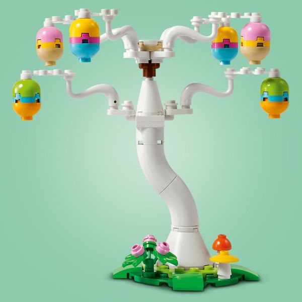 Build the 6 colored eggs then attach them to the branches.