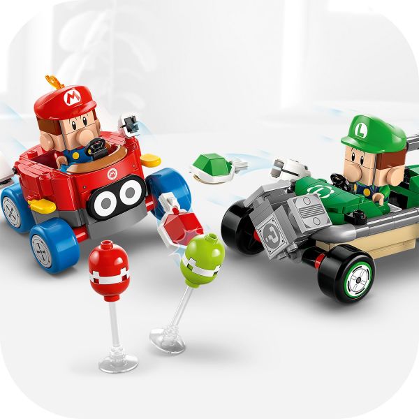 Place Baby Mario and Baby Luigi in their karts and race.