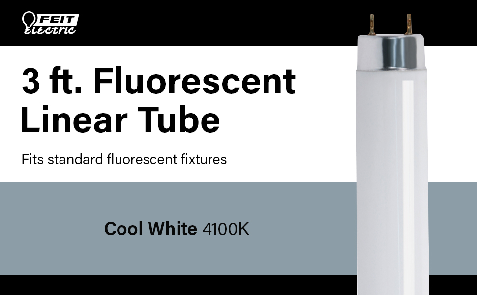 Feit Electric 30Watt 3 ft. T8 G13 Linear Fluorescent Tube Light Bulb, Cool White 4100K (1Pack