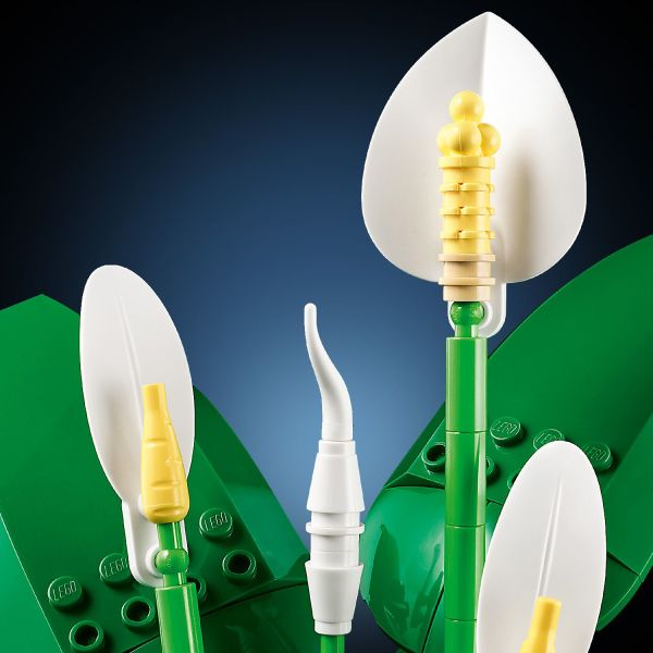 Includes LEGO peace lilies in 3 stages of life.