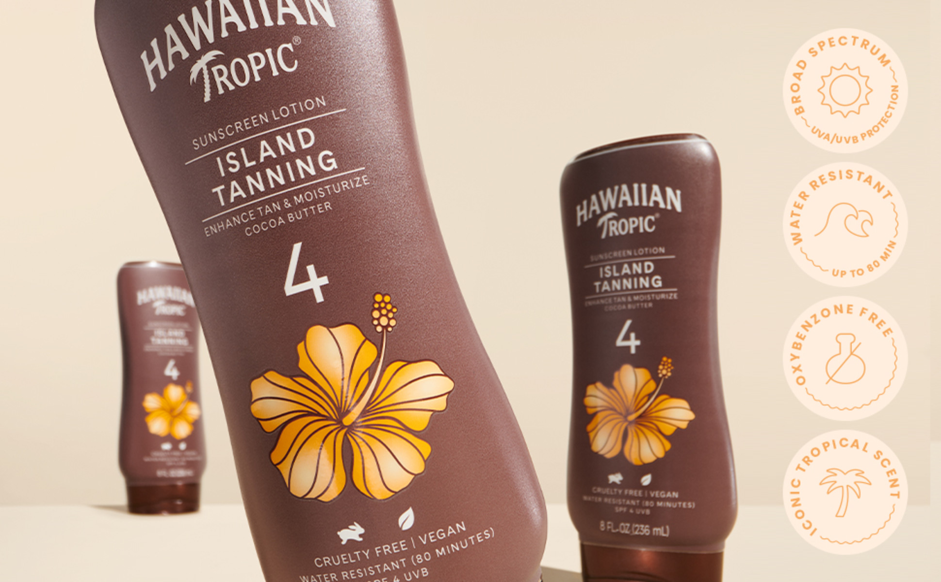 Hawaiian Tropic Island Tanning Lotion Sunscreen, 4 SPF, 8 fl oz, Adult &  Teen Tanning Lotion
