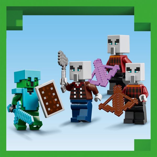 A Cactus Knight, vindicator and 2 pillagers with weapons.