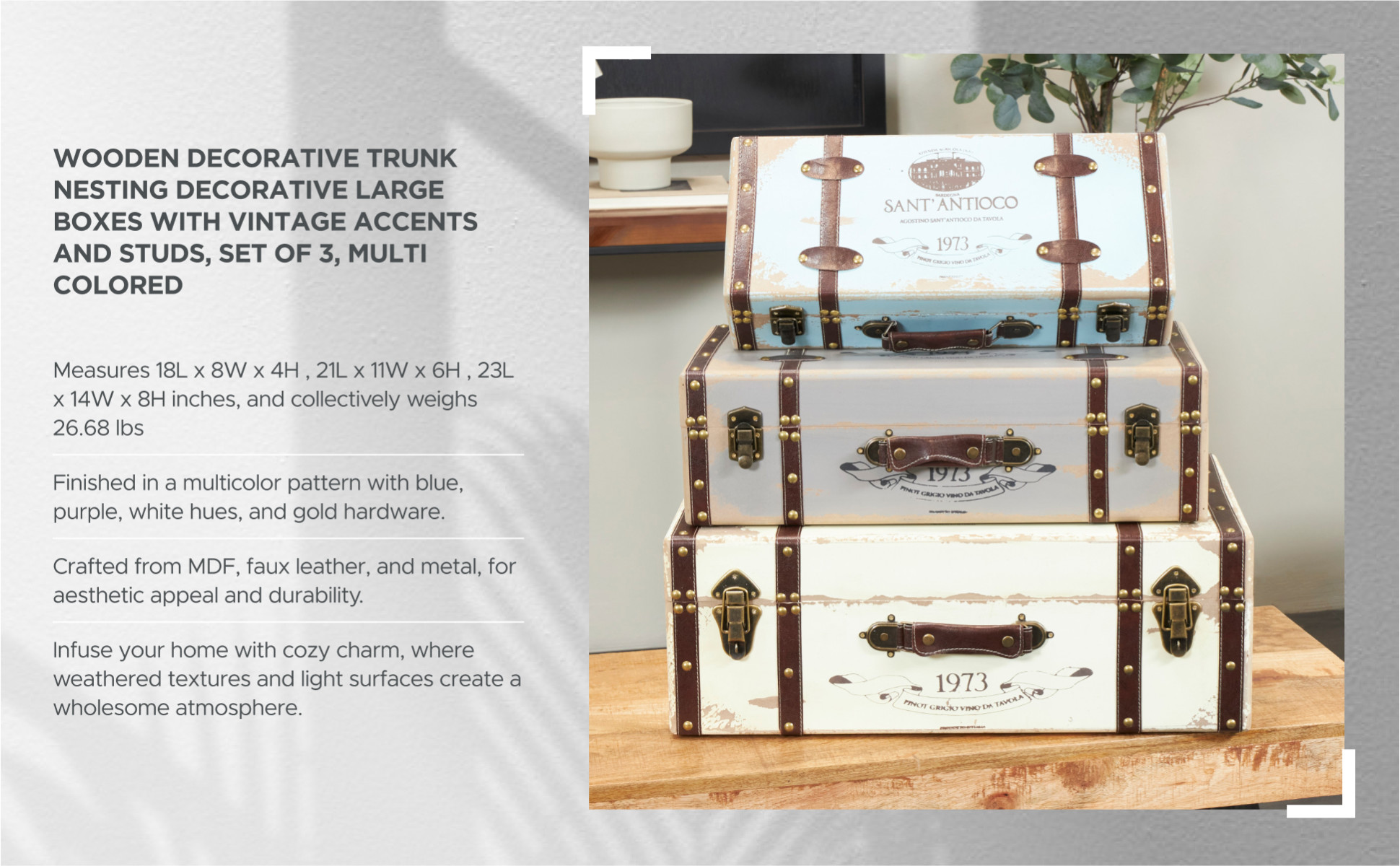 Litton Lane Multi Colored Wood Nesting Trunk with Vintage Accents