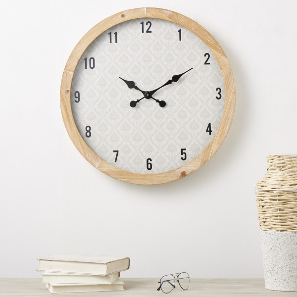 Designer retro wooden hot table clock in beige round