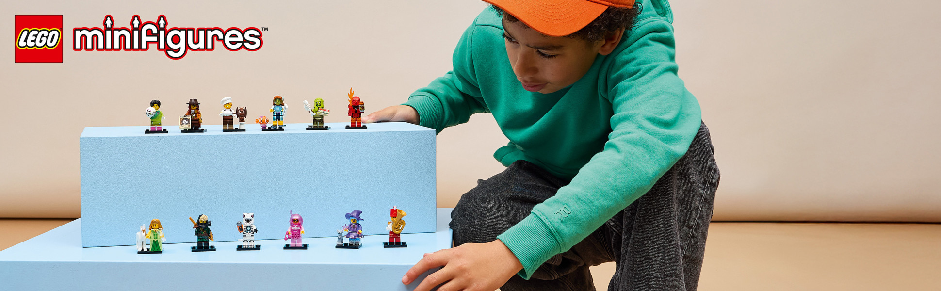 A range of exclusive LEGO minifigure characters, each in a mystery box, for kids to display or use to play out fun stories.