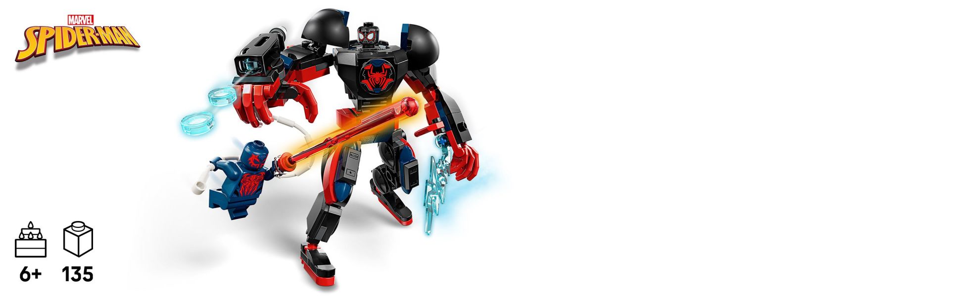 Recreate action from Spider-Man: Across the Spider-Verse with this quick-to-build mech featuring an opening cockpit for the pilot.