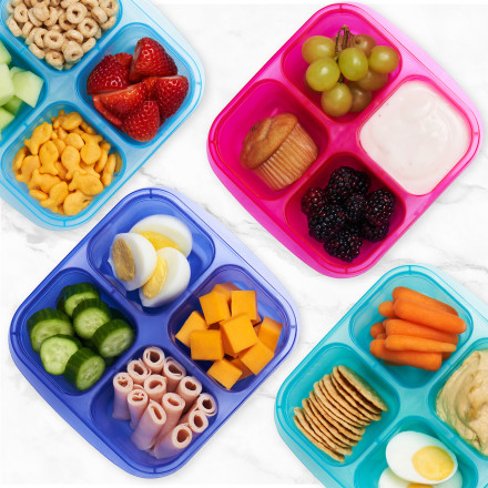 easylunchboxes - Bento Snack Boxes - Reusable 4-Compartment Food Containers for School, Work and Travel, Set of 4, (Pastels)