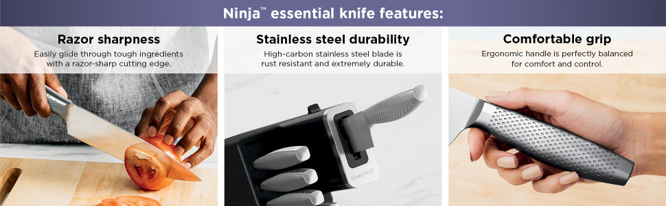 Ninja NeverDull Essential 12 Piece Stainless Steel Knife System with Built  in Sharpener, K22012 