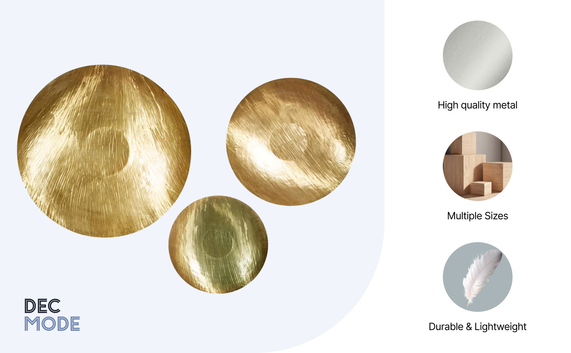 DecMode Gold Metal Large Metallic Disk Plate Wall Decor (3 Count