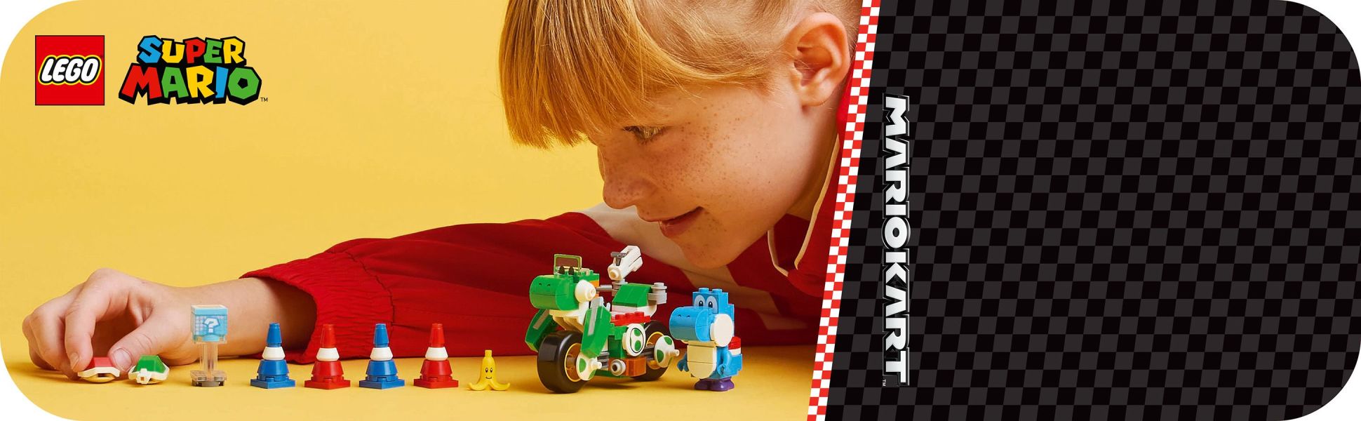 Gear up for exciting drive-and-drift Mario Kart action on the Yoshi Bike with this buildable toy playset for kids.